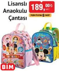 LİSANSLI ANAOKULU ÇANTASI LİSANSLI ANAOKULU ÇANTASI